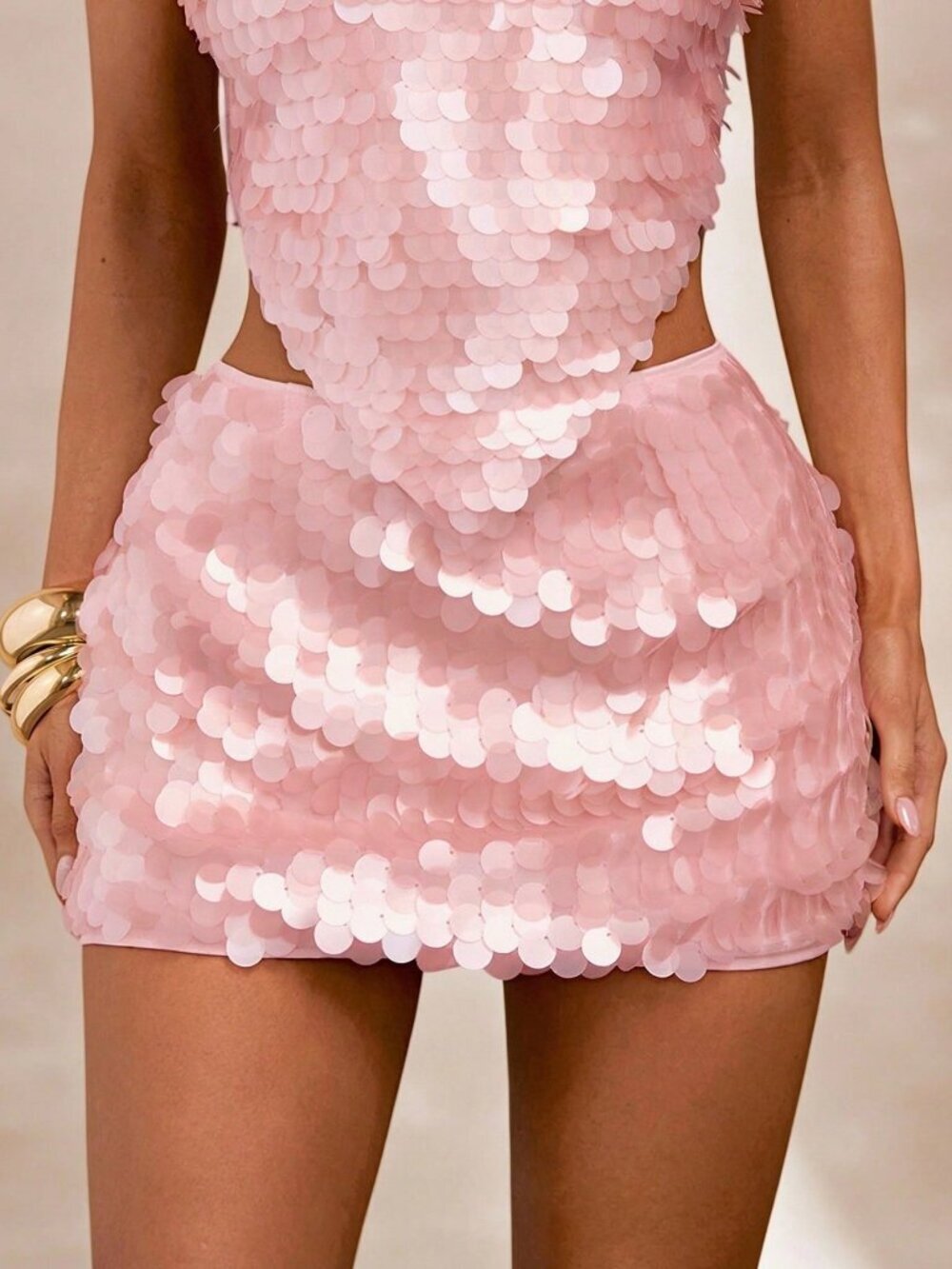 Pink glam Low-Waist Sequin Fitted Mini skirt